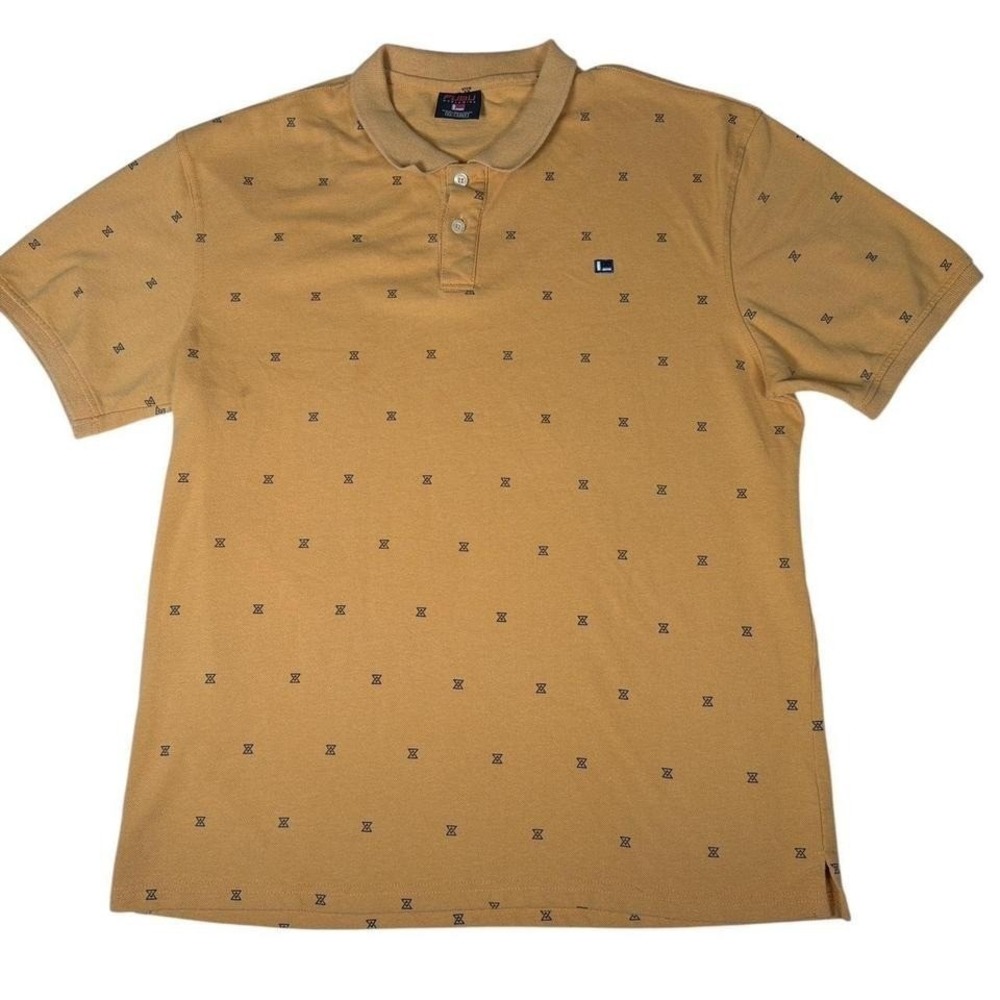 FUBU Polo Shirt‎ Mens 2XL Yellow Excellent Monogram Print Short Sleeve Pique